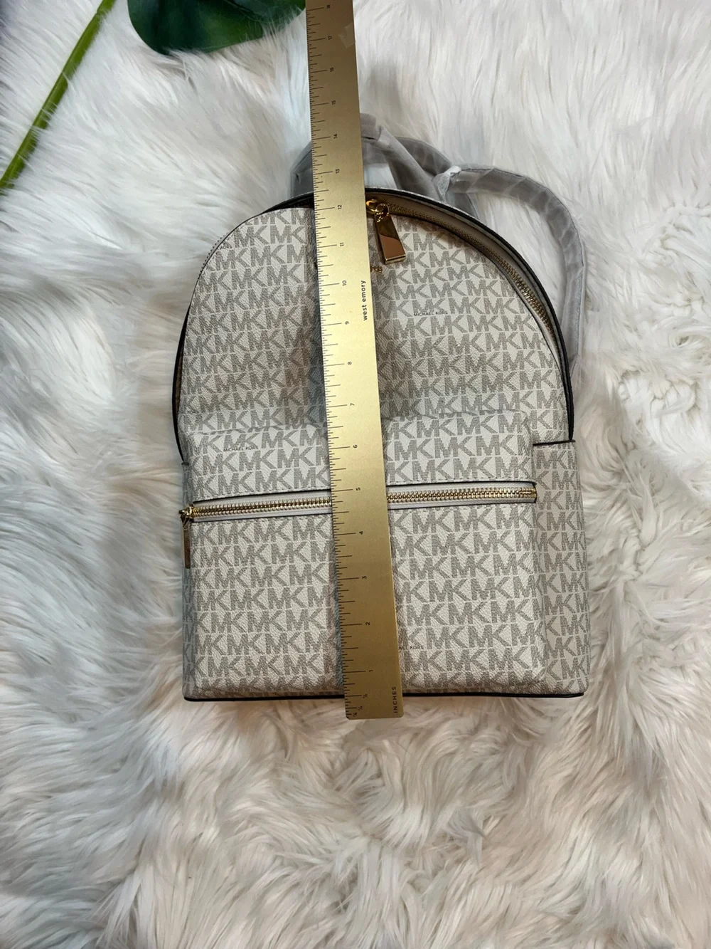 Michael Kors Cream Logo Backpack with Acorn/Tan Trim